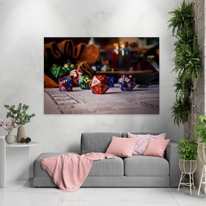 DND Dice Canvas Print: Fantasy RPG Wall Art for Gamers
