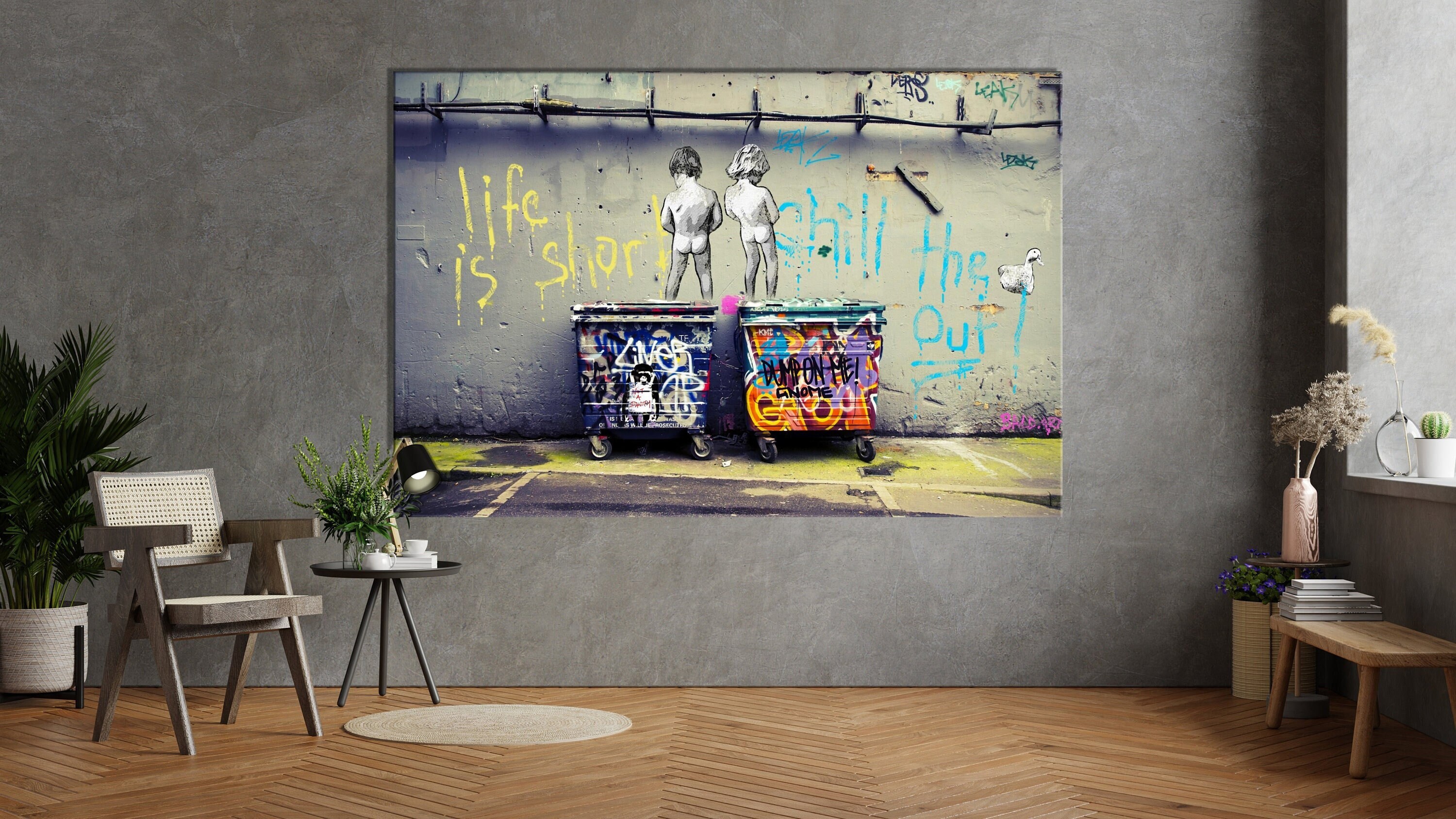 LIFE is Short Street Art Canvas Print Banksyinspired LIFE Quote Urban