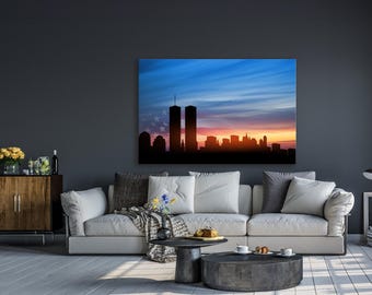 Twin Towers Silhouette on Stars and Stripes New York City Skyline Canvas Print Wall Art Canvas Ready to hang