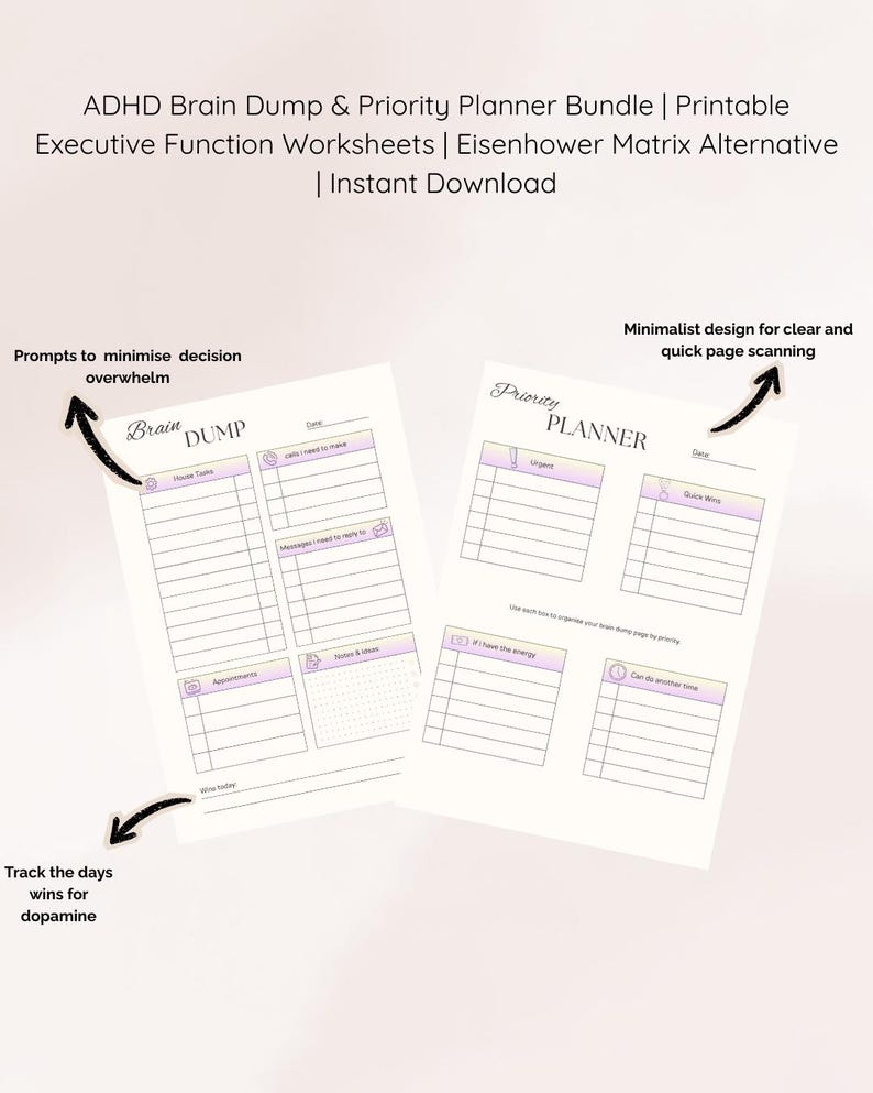 ADHD Brain Dump & Priority Planner Bundle | Printable Executive ...