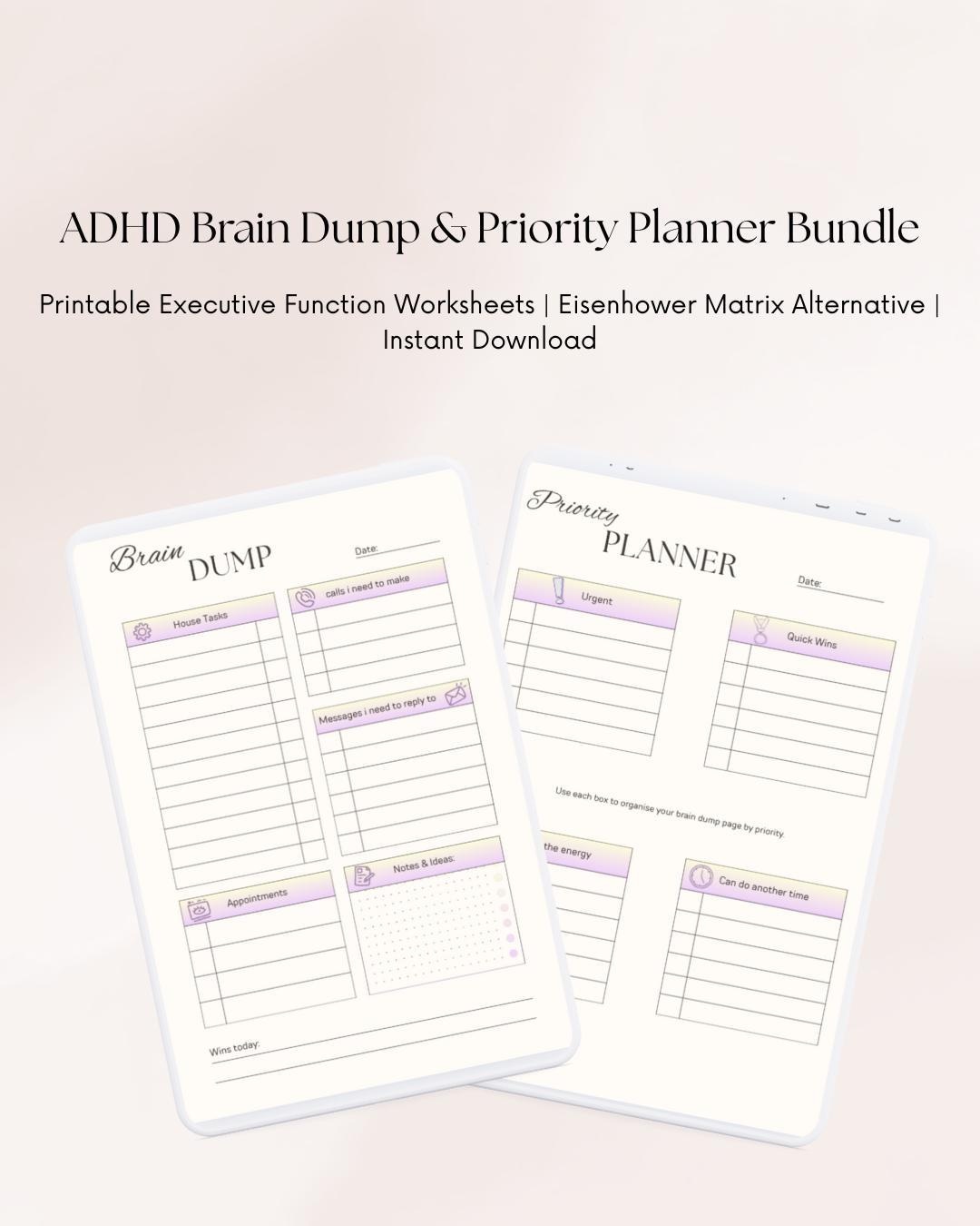 ADHD Brain Dump & Priority Planner Bundle | Printable Executive ...