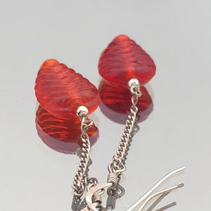 Sterling silver and orange glass leaves earrings
