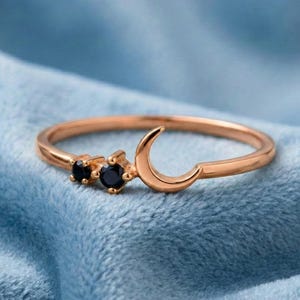 Dainty Black Onyx Half Moon Ring,14k Gold Moon Ring, Sterling Silver Celestial Ring, Rose Gold Onyx Ring, Promise Ring, Anniversary Gift