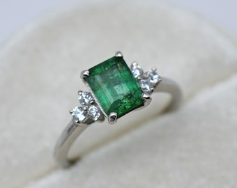 Anel de esmeralda natural - Aliança de casamento de esmeralda - Anel de esmeralda zambiana - Anel de esmeralda de alta qualidade - Anel de prata esterlina - Anel de esmeralda de ouro maciço 14K