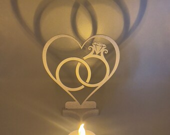 Shadow Casting Candle Holder, Modern Wedding Ring LED Candle, Heart Home Decor Projection, Gift for Wedding/Engagement