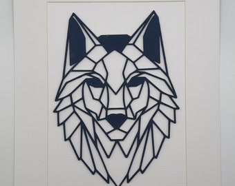 Geometric Wolf Wall Art, Minimalistic Animal Decoration, Modern Navy Blue Home Decor, Unframed A4 Picture, Hanging 3D Print, Gift for House.