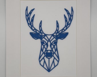 Geometric Stag Wall Art, Minimalistic Animal Decoration, Modern Blue Home Decor, Unframed A4 Picture, Hanging 3D Print, Gift for House.