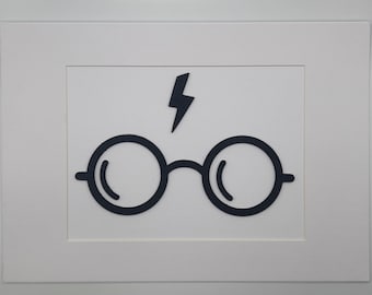 3D Printed Wizarding Lightning Bolt Glasses Wall Art (Mounted and Frame-Ready) - A4 Size - Black, Harry Potter inspired
