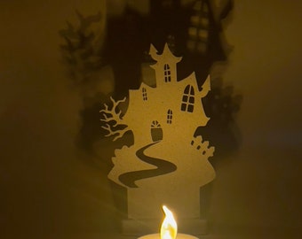 Spooky Halloween Candle Holder, Shadow Casting Haunted House, Home Decor Projection