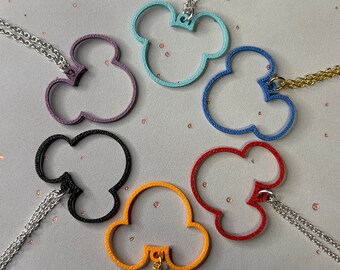 Mickey Mouse Necklace, Mickey Outline Womens Pendant, Cute Girls Silver Chain, Mouse Silhouette Jewellery, Disney Lover Fan Gift