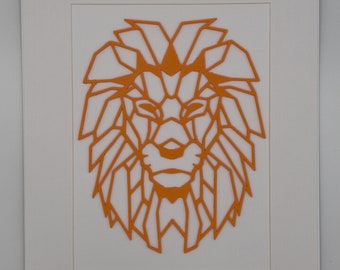 Geometric Lion Wall Art, Minimalistic Animal Decoration, Modern Orange Home Decor, Unframed A4 Picture, Hanging 3D Print, Gift for House.