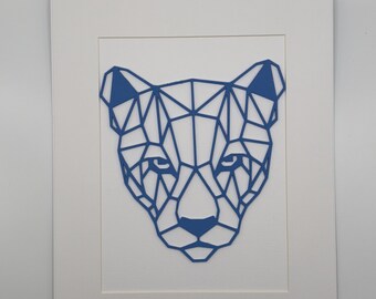 Geometric Puma Wall Art, Minimalistic Animal Decoration, Modern Sapphire Home Decor, Unframed A4 Picture, Hanging 3D Print, Gift for House.