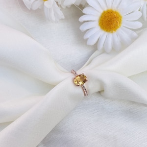 Oval Cut Citrine Ring-14k Rose Gold Plated-Women&#39;s Ring-Promise Ring-Friendship Ring-Dainty Ring-Anniversary- Engagement-November Birthstone