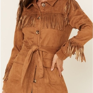 Women&#39;s Vintage Fringe Leather Jacket Suede Leather Jacket, Ladies Leather Jacket , Western Jacket- Gifts For Her