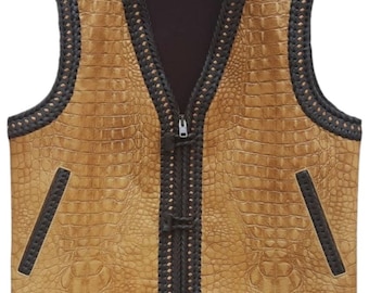 Heren lederen Hunter vest koeienhuid lederen vest, heren lederen vest, biker vest-cadeaus voor hem