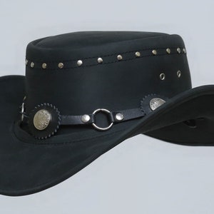 Zwart lederen cowboyhoed handgemaakt, ringstijl band westerse hoed / rodeo hoed cadeaus voor hem, cadeaus voor mannen