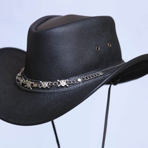Zwart lederen cowboyhoed handgemaakt, schedels stijl band westernhoed / rodeo hoed Cadeaus voor hem, cadeaus voor mannen