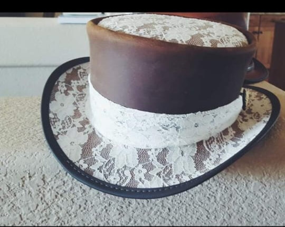 Brown Leather Top Hat Handcrafted Top Hat Ladies Victorian Hat Etsy