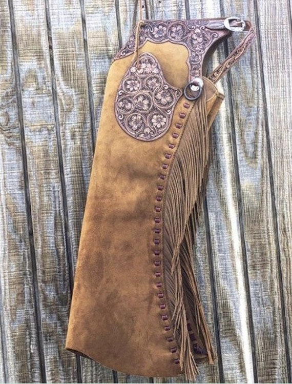 Hand Crafted Tooled Yoke Chap Native American Cowboy Leather Pant Rodeo Style Chaps Mountain Men Western Buck Leather Chap Gifts For Men