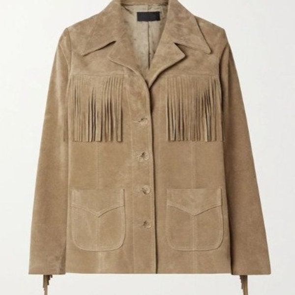 Veste en cuir style vintage à franges pour femme, veste en cuir suédée, veste en cuir pour femme, veste western - cadeaux pour elle