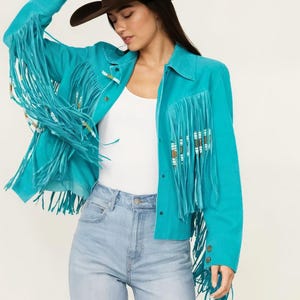Women&#39;s Jacket Fringes Leather Jacket Suede Leather Ladies Cowgirl Leather Jacket , Western Country Side American Jacket- Gifts For Her