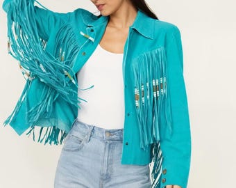 Women's Jacket Fringes Leather Jacket Suede Leather Ladies Cowgirl Leather Jacket , Western Country Side American Jacket- Gifts For Her
