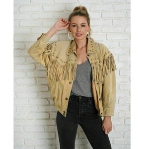 Women&#39;s Vintage Fringe Leather Jacket Suede Leather Jacket, Ladies Leather Jacket , Western Jacket- Gifts For Her