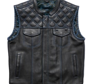 Gilet in pelle Hunter Club da uomo Gilet in pelle di vacchetta, Gilet in pelle da motociclista da uomo, Gilet da moto - Regali per lui