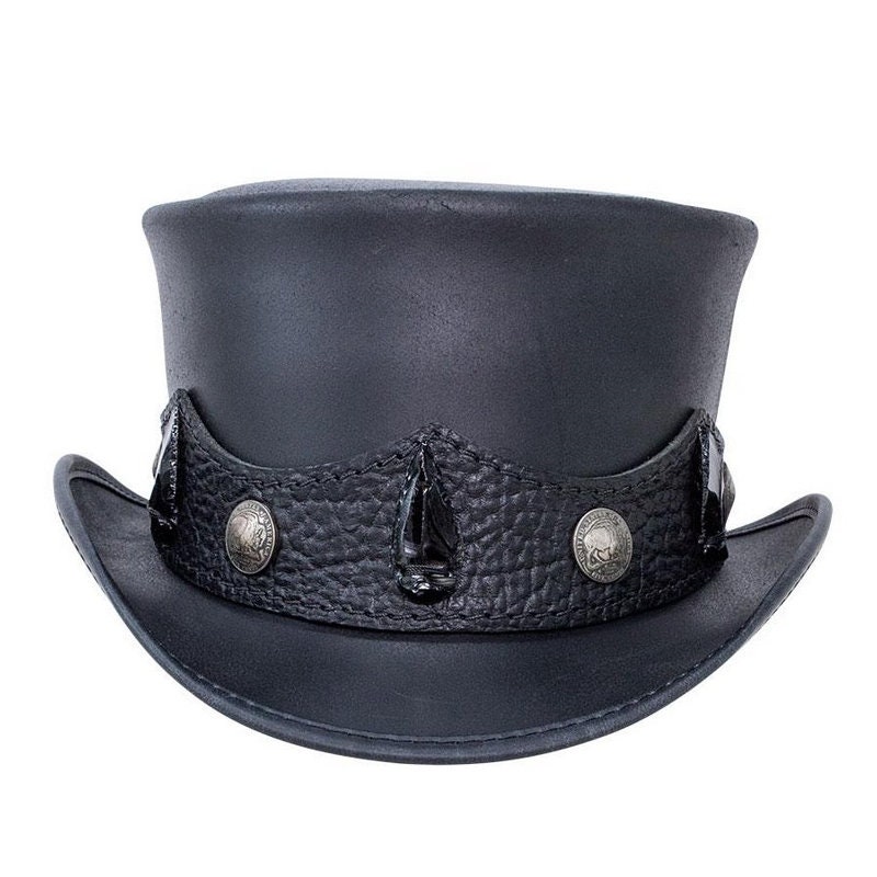 Black Leather Top Hat Handcrafted Top Hat Five Cent Style