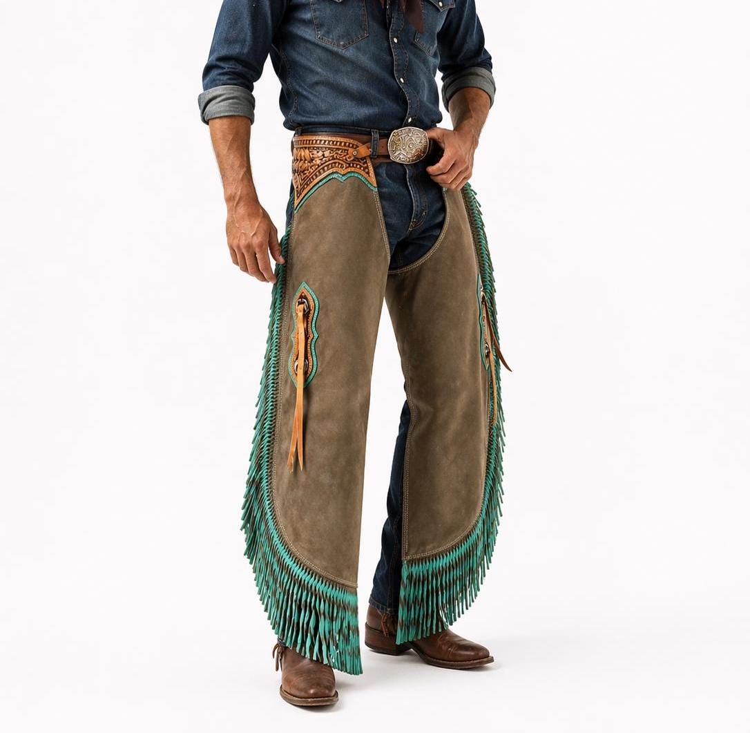 Grey Ranch Riding Chaps Twisted Fringes Cowboy Chap Horse Riding Ranch Western Chap Tooling ...
