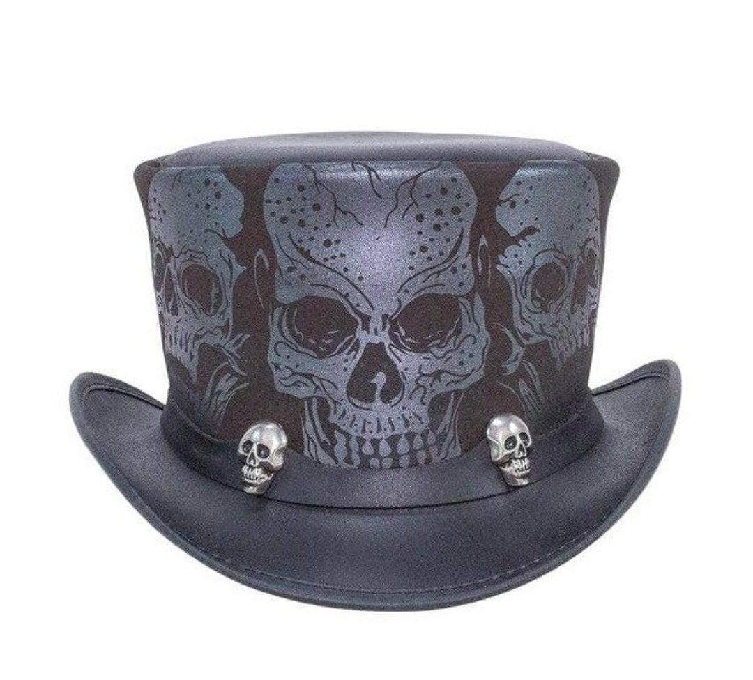 Illustration Old Timey Top Hat Thehatstar Skull Print Leather Top