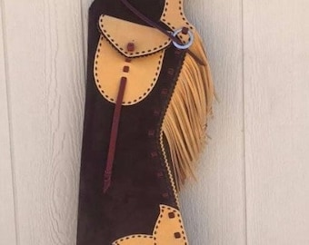 Women's Hand Crafted Native American Cowgirl Style Suede Leather Pant Rodeo Style Ladies Chap Western Buck Suede Gifts For Her