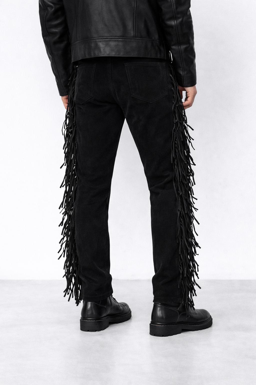 Black Men's Hand Crafted Pant Native American Cowboy Chap Style Suede ...