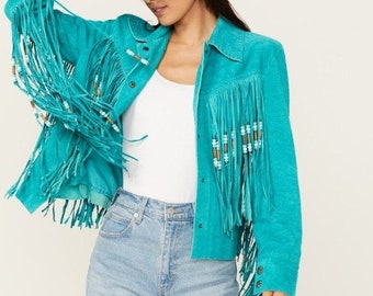 Women's Vintage Fringe Leather Jacket Suede Leather Jacket, Ladies Cowgirl Leather Jacket , Western Jacket- Gifts For Her