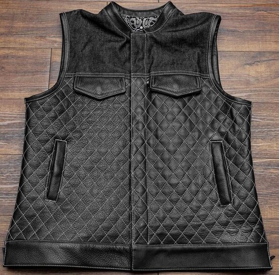 Men Hunter Club  Leather Vest Cowhide Leather Vest, Men Biker Leather vest ,Motorcycle vest- Gifts For him
