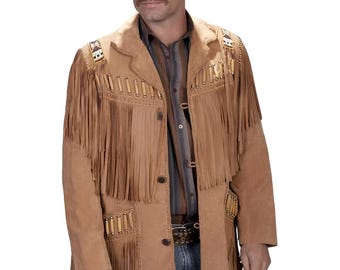 Men Vintage Style Fringes Leather Jacket Suede Leather Jacket Men Cowboy Leather Jacket Red Indian Mountain Men Western Jacket Gift For Him