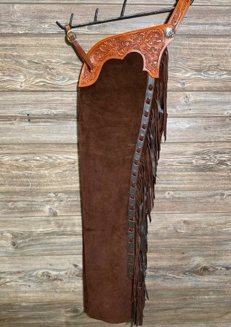 Native Chaps Men Chap Hand Crafted Tooled Yoke Native American Cowboy Style Suede ...