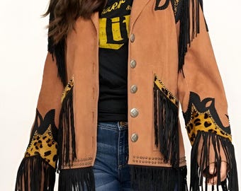 Women's Vintage Fringe Leather Jacket Suede Leather Jacket, Ladies Leather Jacket , Western Jacket- Gifts For Her