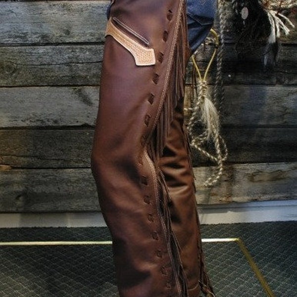 Pantalon en cuir de style cowboy amérindien fabriqué à la main Style rodéo Chap Mountain Hommes Western Buck Cadeaux en cuir pour hommes