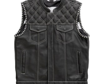 Men Hunter Club  Leather Vest Cowhide Leather Vest, Men Biker Leather vest ,Motorcycle vest- Gifts For him