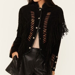 Ladies Fringes Vintage Style Leather Jacket Suede Leather Jacket, Ladies Leather Jacket , Western Jacket- Gifts For Her
