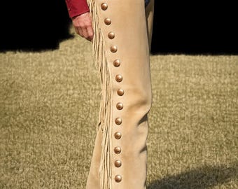 Hand-Crafted Suede Leather Western Chaps with Fringe – Cowboy Rodeo Style