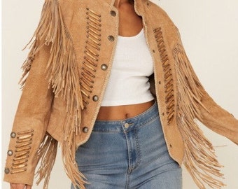 Ladies Fringes Vintage Style Leather Jacket Suede Leather Jacket, Ladies Leather Jacket , Western Jacket- Gifts For Her