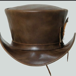 Bruin lederen Mad Hatter cilinderhoed handgemaakte cilinderhoed Victoriaanse hoed / Steampunk cilinderhoed cadeaus voor hem, cadeaus voor mannen