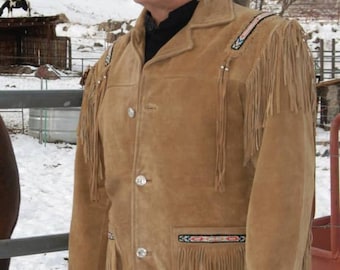 Men Vintage Style Fringes Leather Jacket Suede Leather Jacket Men Cowboy Leather Jacket Red Indian Mountain Men Western Jacket Gift For Him