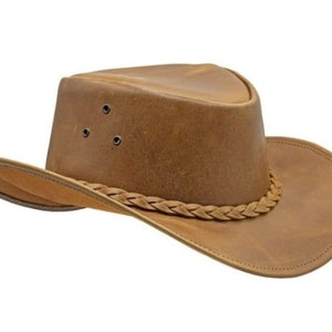 Hat For Men Brown and Black Leather Hat Hand Made Cowboy Hat Western Leather Hat