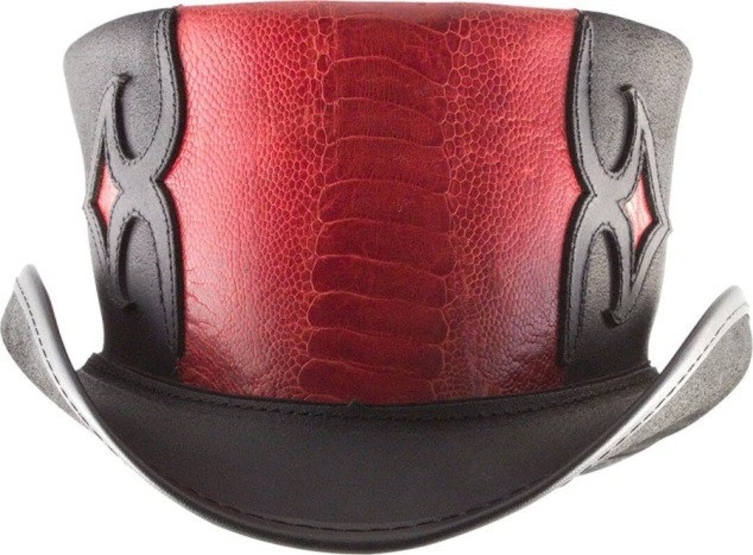 Black & Red Leather Top Hat Handcrafted Top Hat Snake Style Etsy
