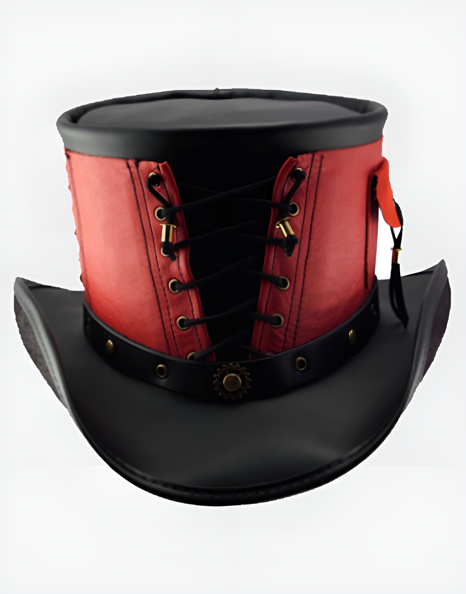 Steampunk Leather Black/Red Top Hat Amazon.com: RED Steampunk Burning Man Women Top Hat (Leather  main image 3