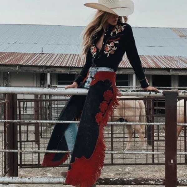 Pantalon en cuir en daim de style cow-girl amérindien fabriqué à la main pour femmes Style rodéo Dames Chap Western Buck Suede Cadeaux pour elle