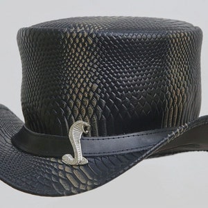 Wax Leather Eye Band Top Hat Handcrafted Top Hat Cobra Style Victorian Hat / Steampunk Top Hat Gifts For Him , Gifts For Men